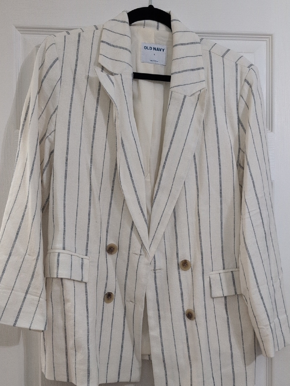 Old Navy Cream Blazer with Navy Pinstripes